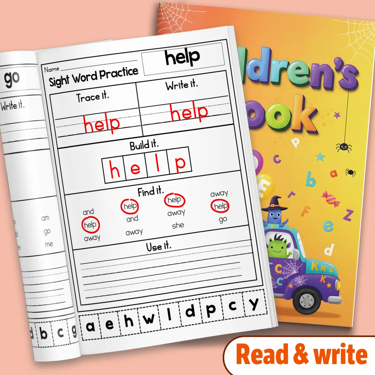 Kids English Word Coloring Book, Cute Cartoon Patterns, Preschool Early Learning Activity Book, Improve Toddler Hands-on Ability