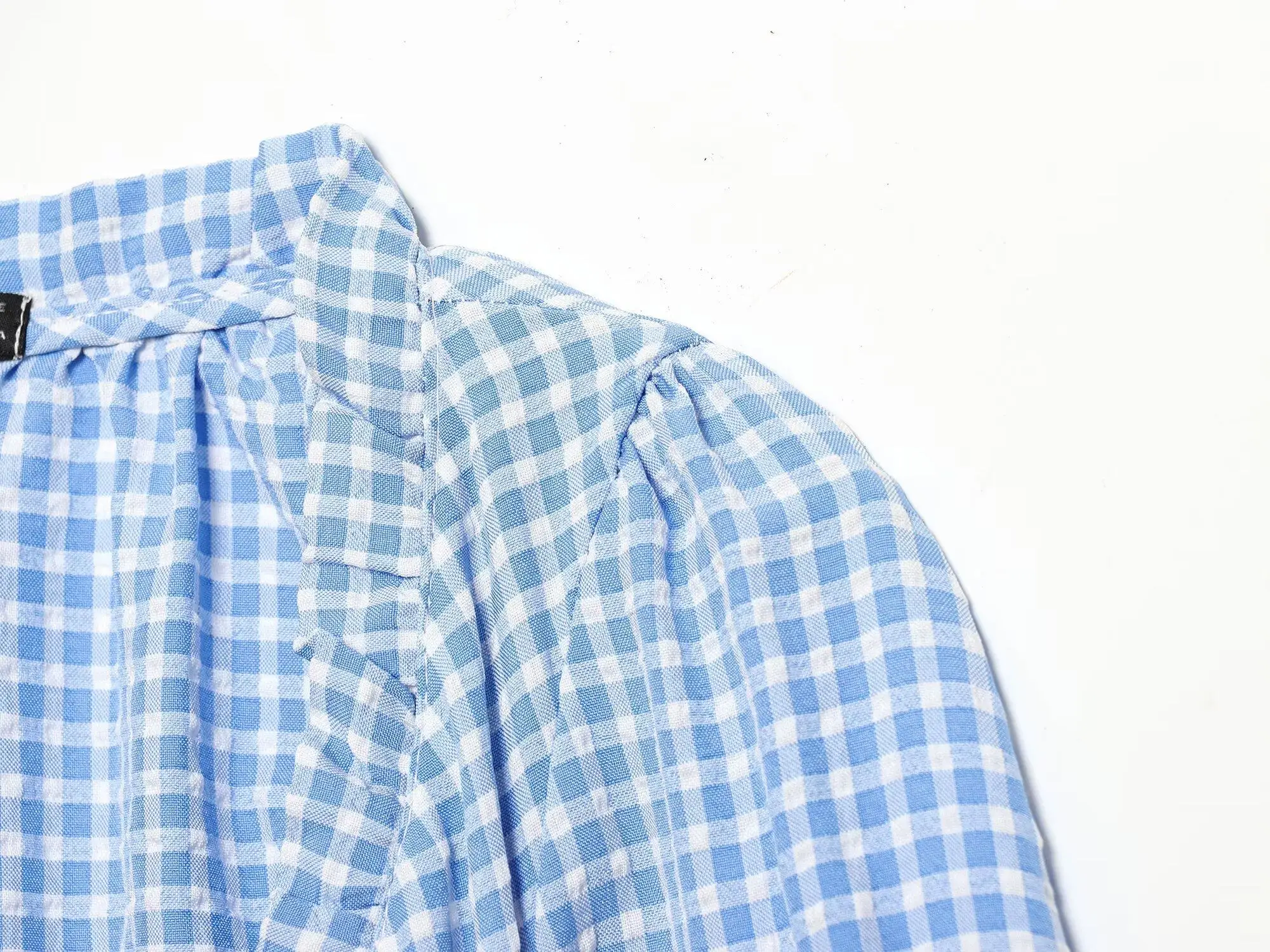 Frühling 2026 Neue Europäische und Amerikanische Damenmode Lässiges Lockeres Vielseitiges Schnür-Top in Blauem Karomuster