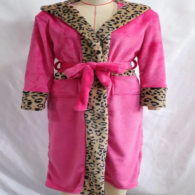 

Thicken Autumn Winter New Kimono Hooded Nightgown Women Sexy Leopard Print Robe with Belt Warm Flannel Bathrobe Gown Loungewear