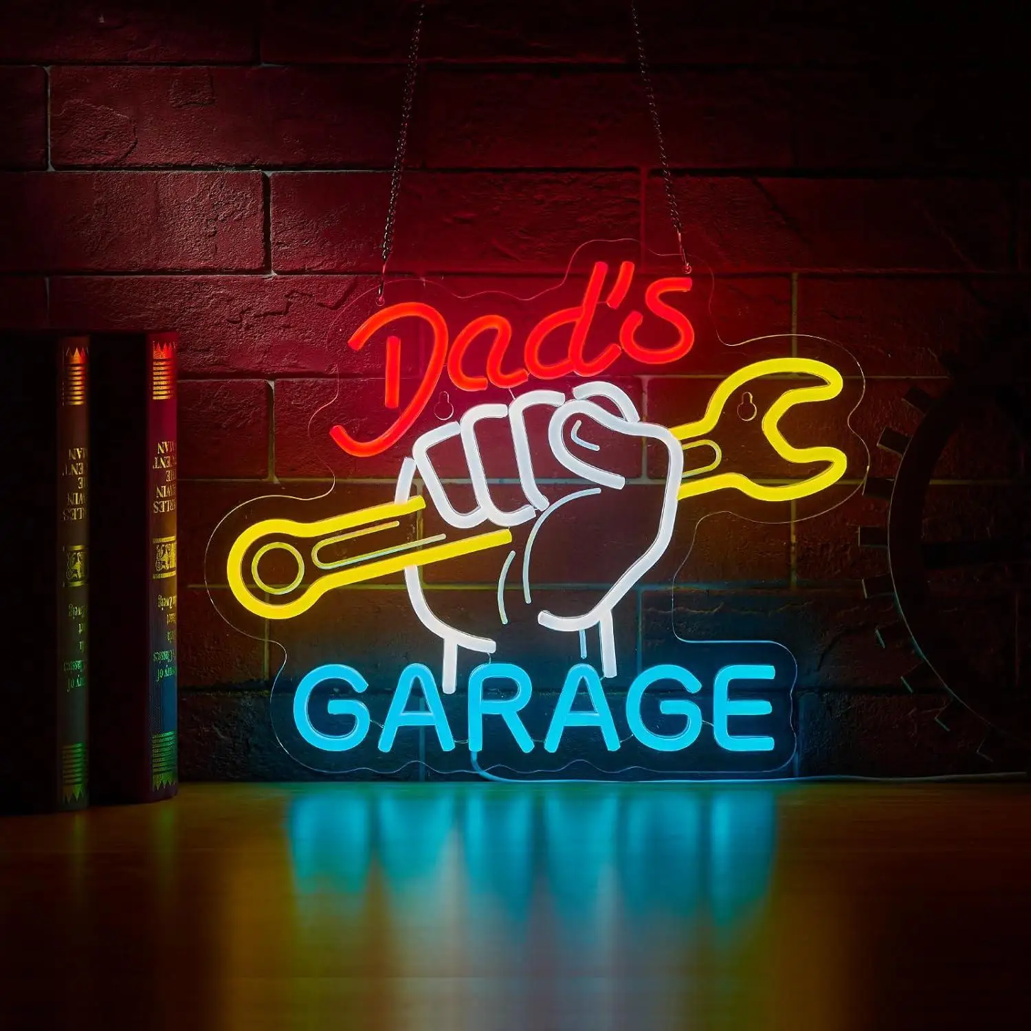 

Неоновая вывеска «Гараж папы» с USB-подсветкой и регулировкой яркости, светодиодные светильники для гаража, автомастерской, мужской комнаты, мастерской, декор, подарок для отца, настенный светильник