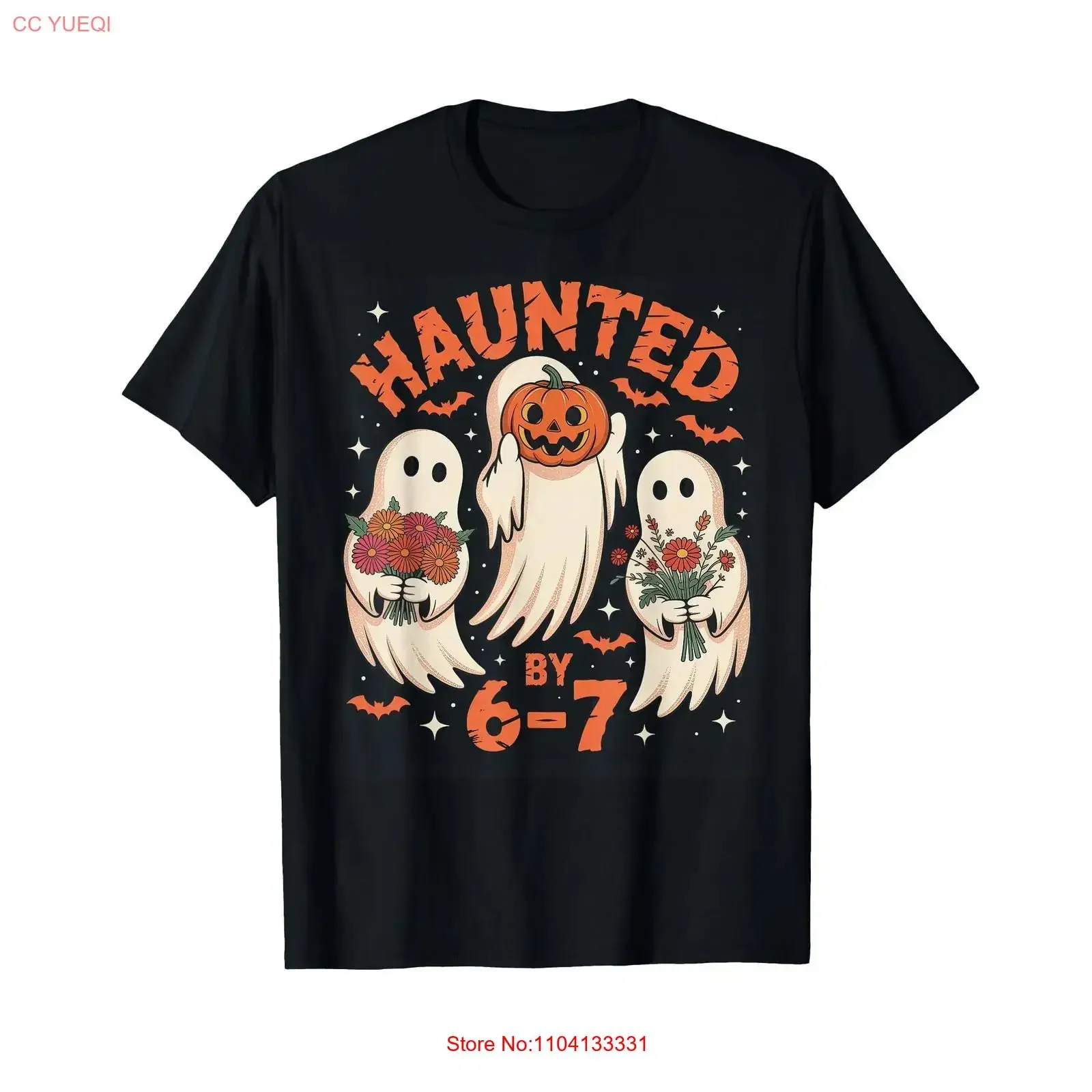 Футболка 67 Meme Halloween Haunted by 6 7 Six Seven, винтажная, с эффектом потертости, удобная, универсальная, с графическим принтом, дышащая, стильная, эластичная.