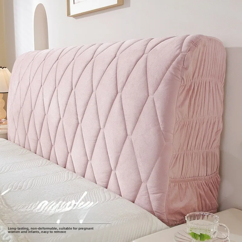 Thickened European Style Dustproof Wood Bed Headboard Cover Full Wrap Protection Soft Cushioning Bed Head Cover Milk Velvet
