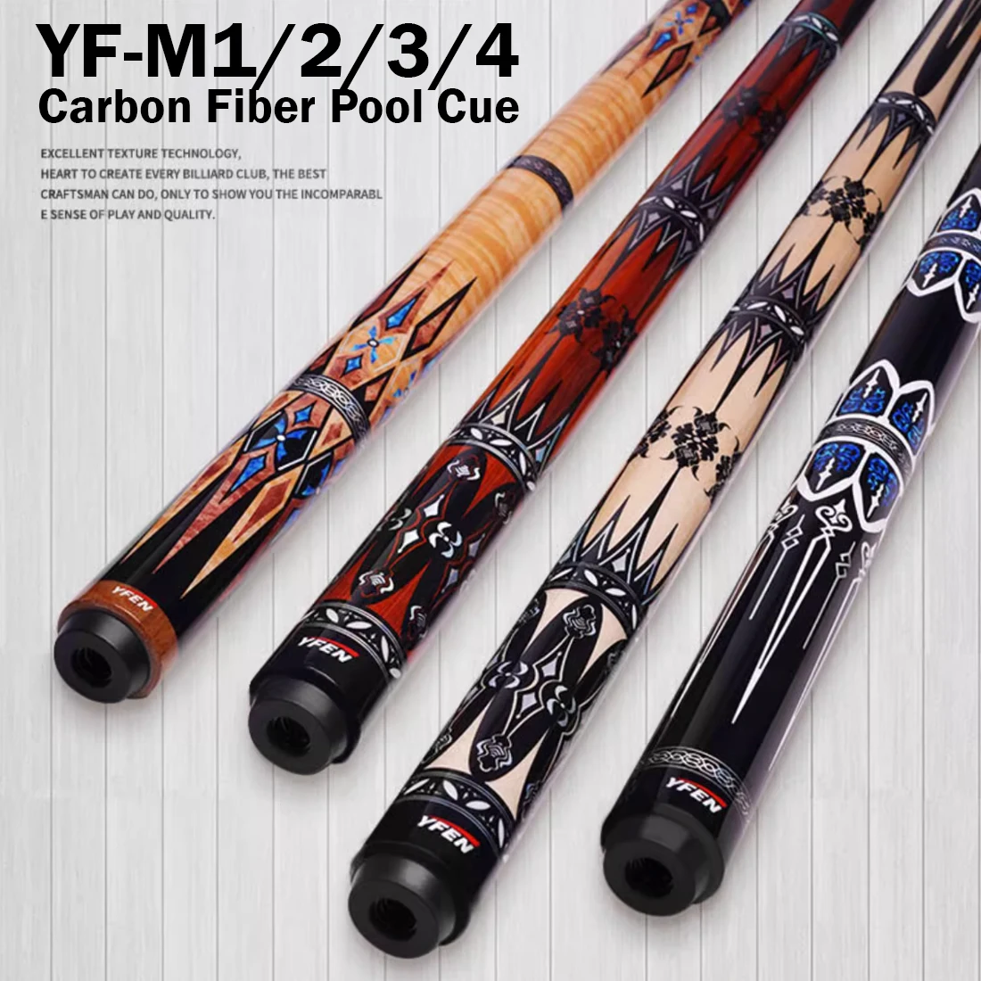 YFEN YF-M1 Carbon Fiber Pool Cue Stick 12.5mm Low Deflection Pool Stick  Professional Cue Stick with Extension