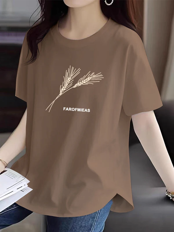 Pure Cotton ort Sve T-irt Women's Inner Wear Summer Simple Faion Print Loose Fit round Ne Regular Length Top