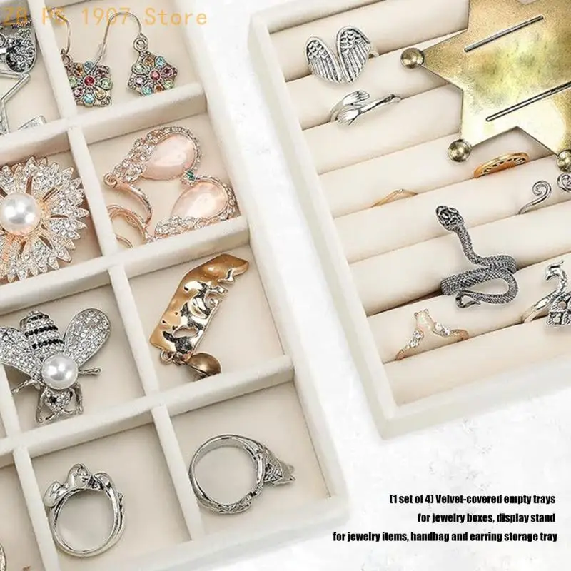 4 Pack Velvets Lined Jewelry Holder Box with Compartments Jewelry Displaying Tray for Bracelet Earring Organization 55KA