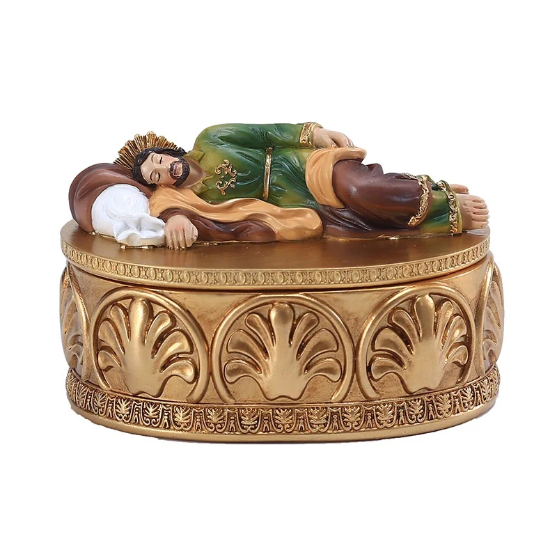 Religious Christian Sleeping Saint Joseph Figurine Jewelry Box Resin Icon Home Ornaments Catholic Sacred Decoration Gifts