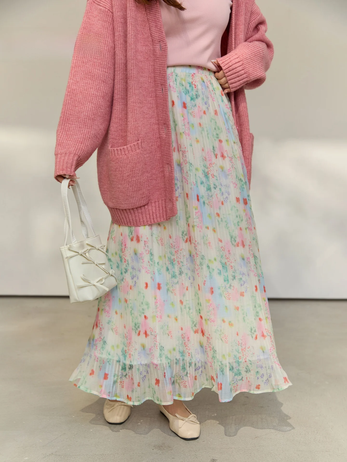 

Юбка-миди DM00 больших размеров из шифона с цветочным принтом, свободного кроя, А-силуэт, для полных женщин, в стиле кантри, повседневная