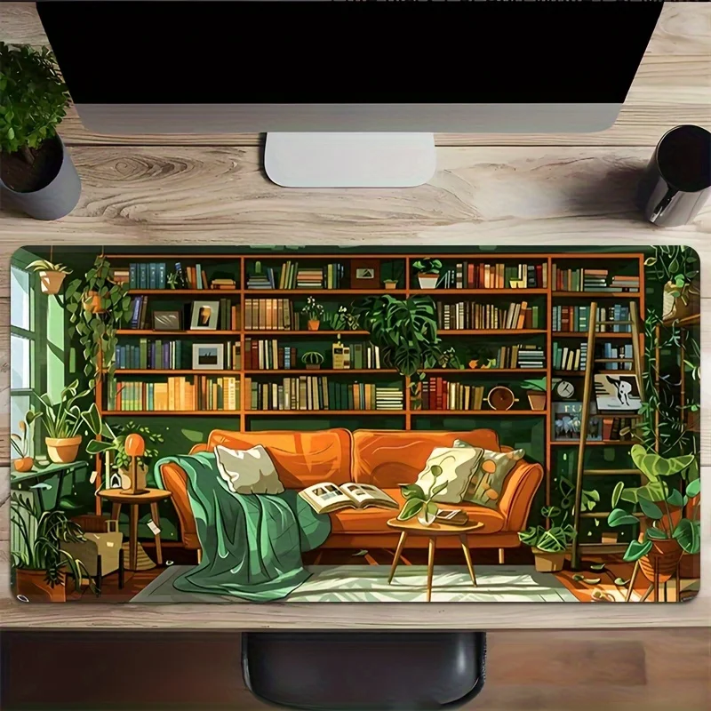 Cozy Library Reading Nook XXL Desk Mat Non-Slip Rubber Gaming Mouse Pad for PC Laptop Office Setup