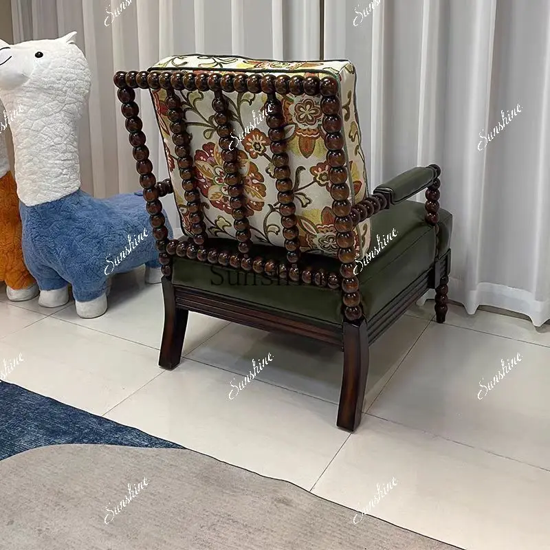 American solid wood simple sofa chair leather cloth casual single sofa  FT