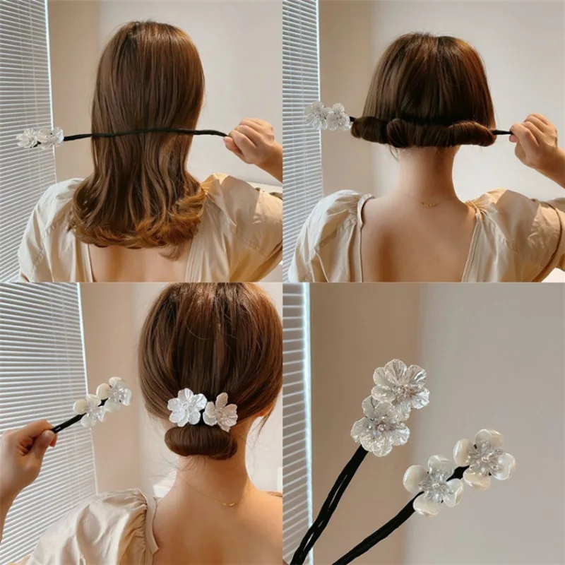 Shell Flower Magic Bun Maker Flower Bud Head Bun Maker Bow Pearl Hair Pin Lazy Hair Dish Artefakt Kobiety Stylizacja włosów Braiders