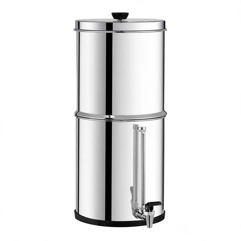 Système de filtration d'eau par gravité, système de comptoir en acier inoxydable, système de filtration d'eau 7+8,5L, réduit le plomb et jusqu'à 99% du chlore, avec 2 filtres à charbon et robinet de niveau d'eau, camping/camping-car