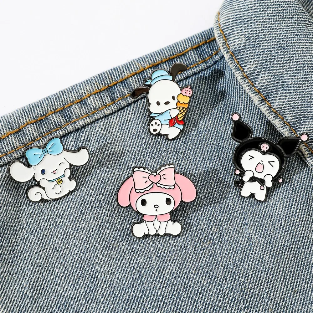 

4Pcs Anime Melody Kuromi Cinnamoroll Brooches For Lapel Pins Badge decor DIY Backpack kids Clothes Metal Badges Fashion Gifts