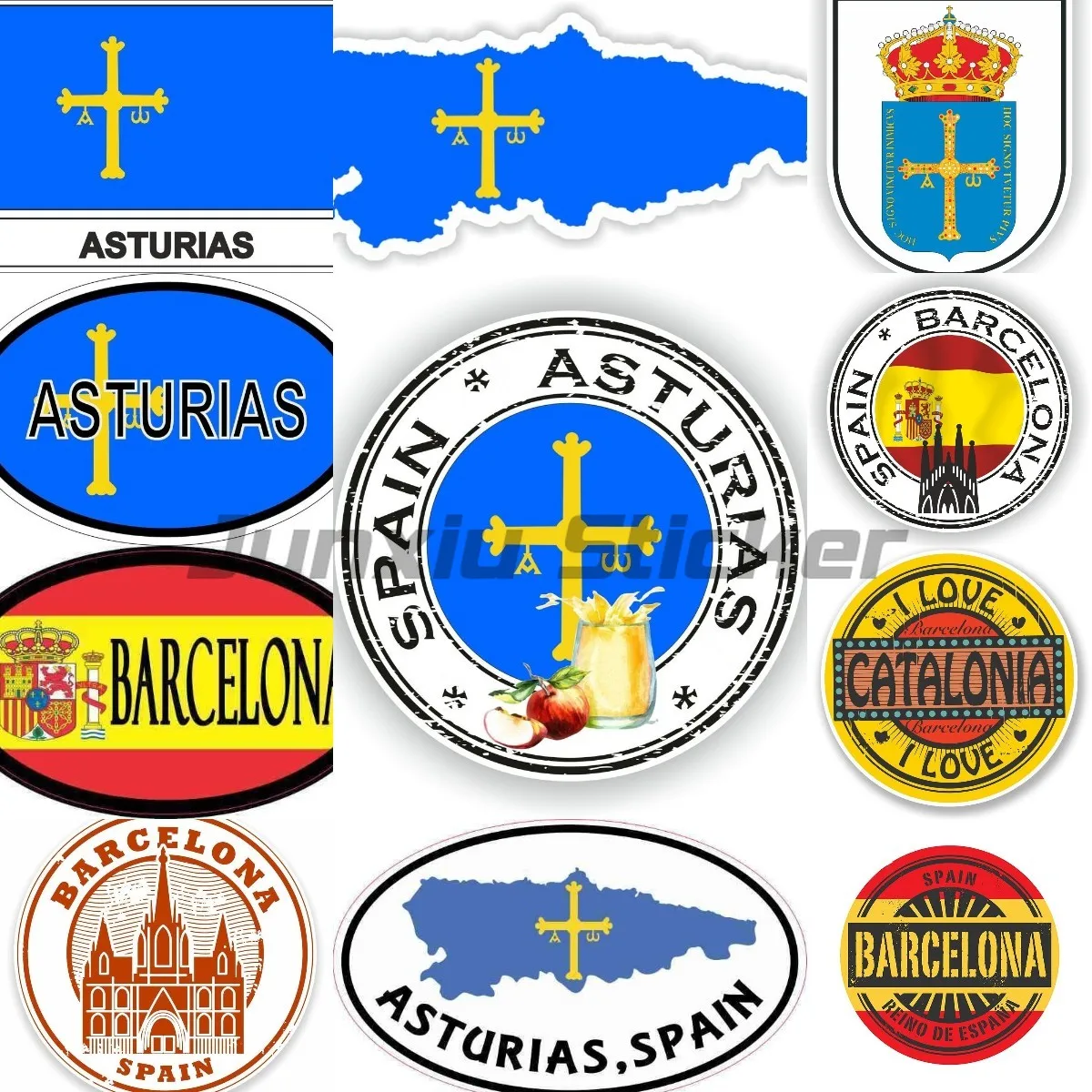 Spanish Spain Asturias Barcelona National Flag Map National Badge Vinyl Decals Car Motorcycle Helmet Laptop PVC Decor