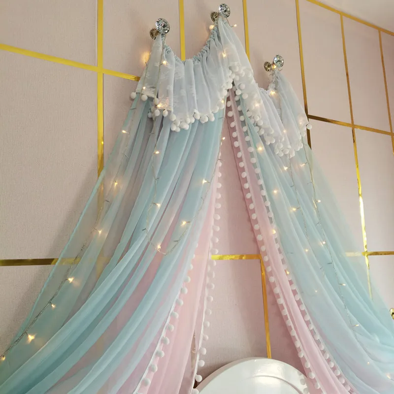Princess lace simple new bed mantle bed curtain children's room decorative yarn imitation crystal pendant curtain universal