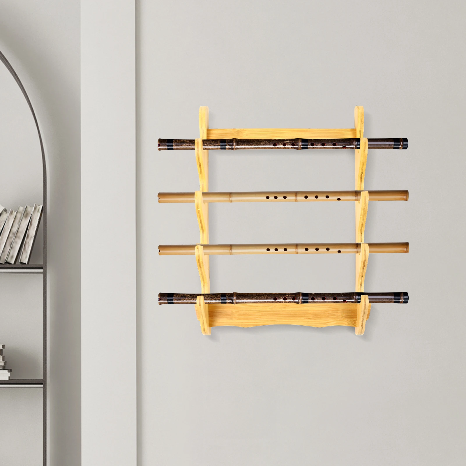 

4-tier Wall-mounted Display Stand Bamboo Sturdy and Durable Strong Bearing Capacity Log Color Excellent Display Assistant