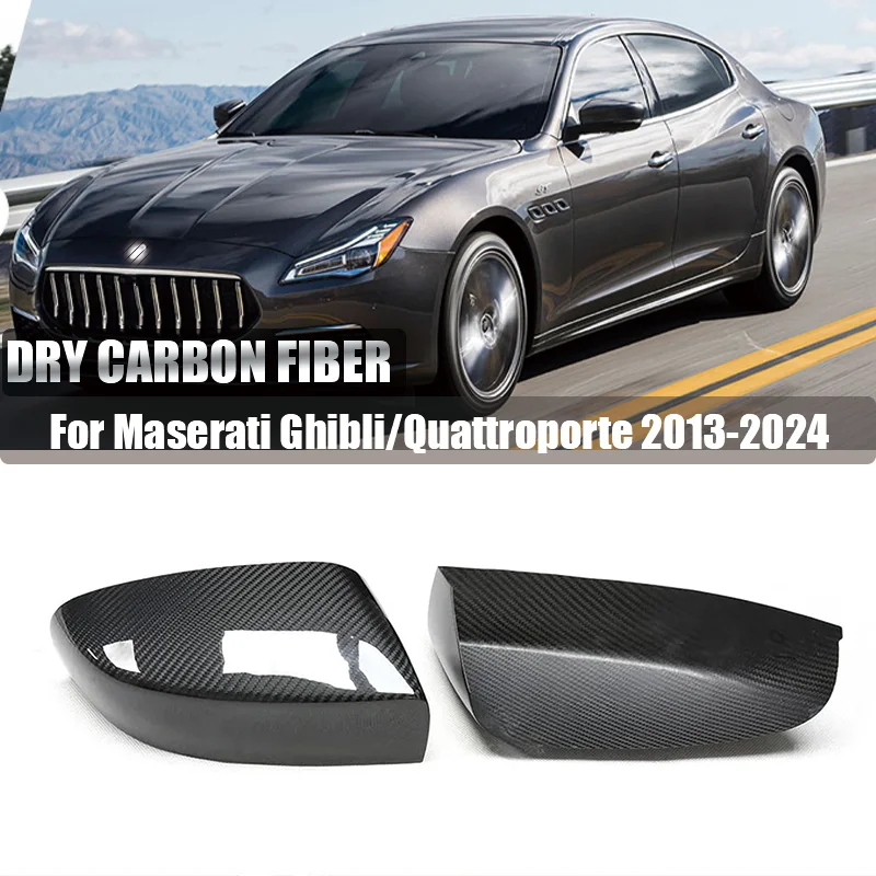 Real Dry Carbon Fiber Mirror Cover Caps For Maserati Ghibli Quattroporte 2013-2024 Stick-on Rearview Side Wing Housing Shell
