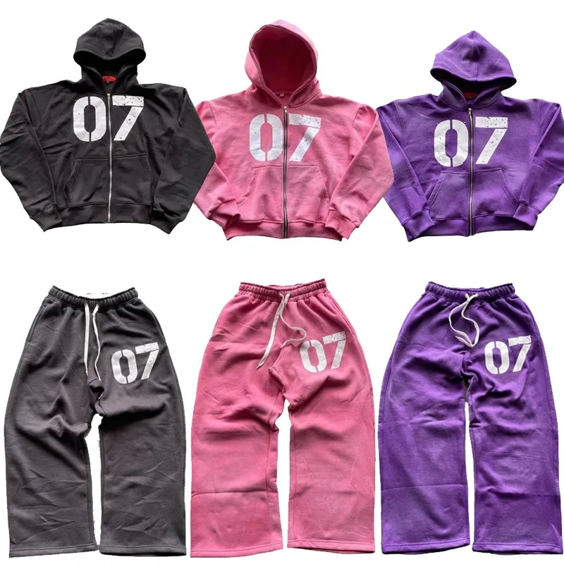 Y2K 2 piece sets Sweatshirt oversized clothes vintage Men Women streetwear Letters Baggy Sweatpants Drawstring Sports Street Set