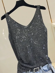Summer New Fashion Camisole Tanks T Shirts Women Heavy-duty Ironing and Drilling Knitting Tops Y2k Top