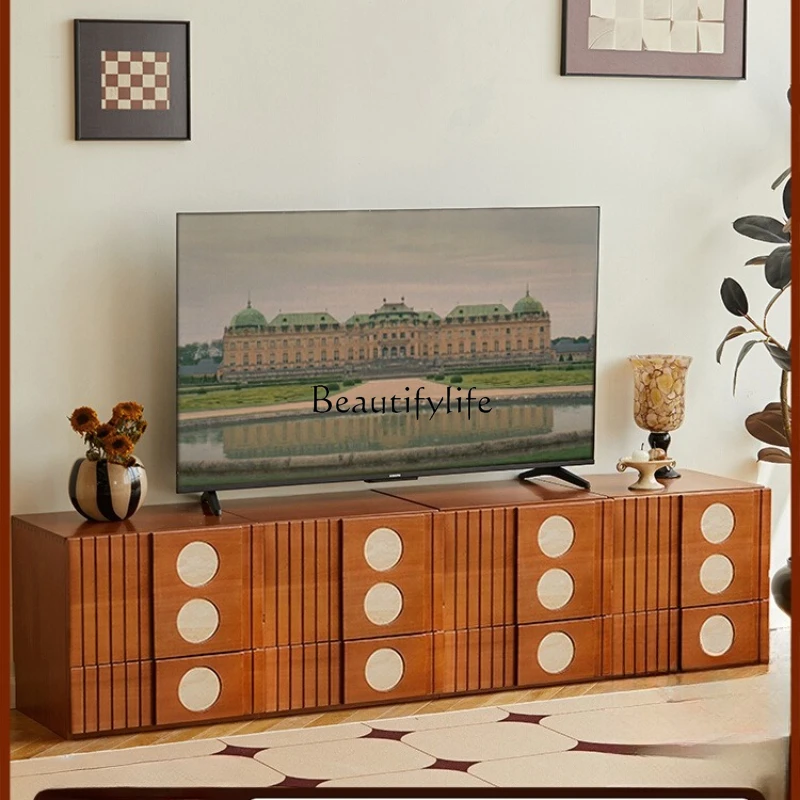 

Medieval style module TV cabinet combination retro solid wood card door cabinet