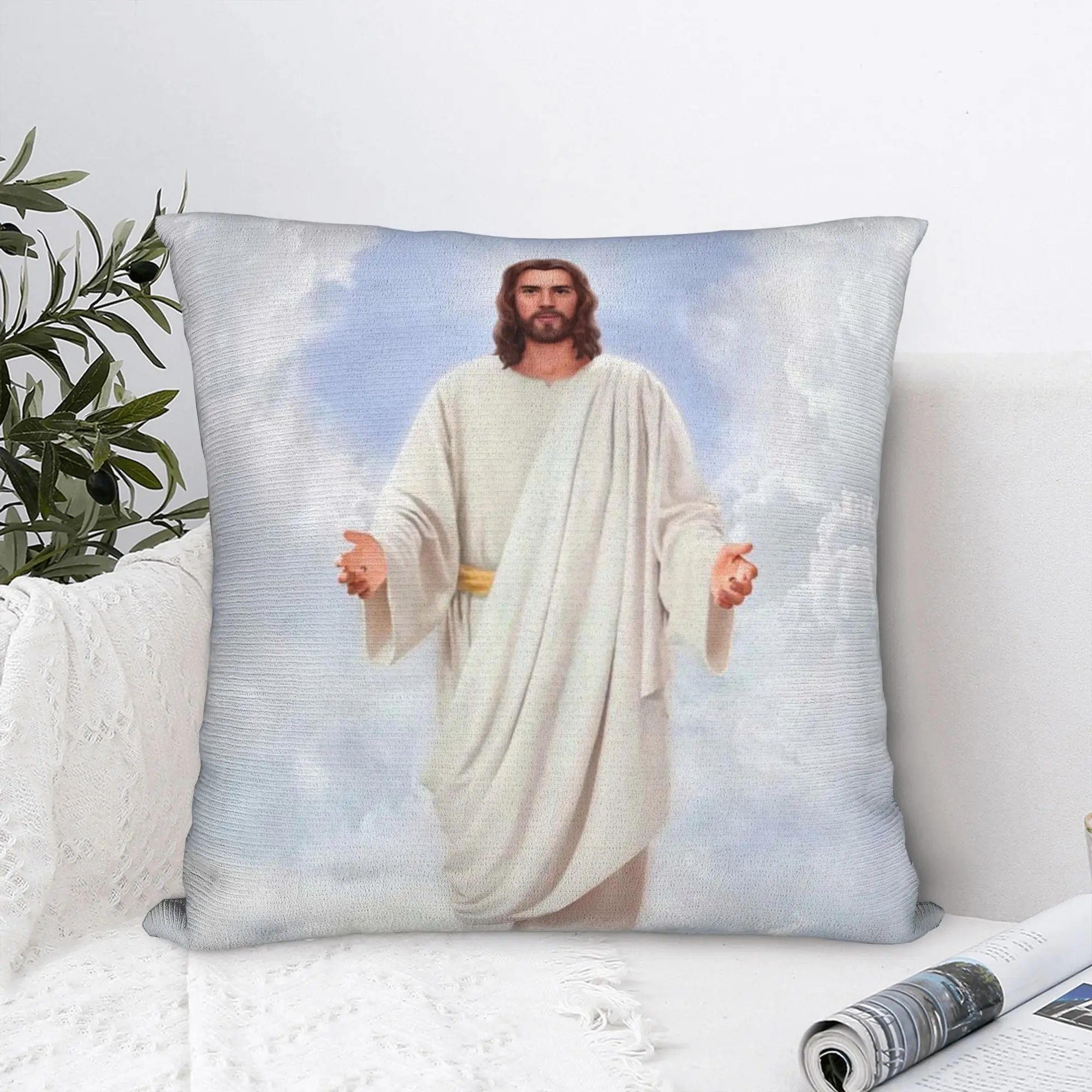 Christian Square Pillow Case Jesus Christ God Bless Cushion Cover Novelty Zipper Decor Throw Pillow Case Cover for Sofa 40x40cm