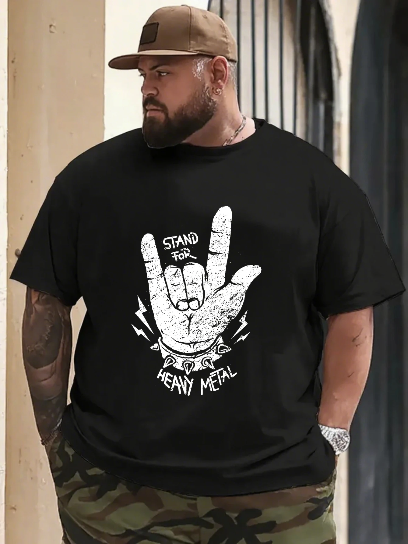 

Men's Rock On Hand Gesture T-Shirt Music Lover Retro Casual Streetwear Cotton Tops