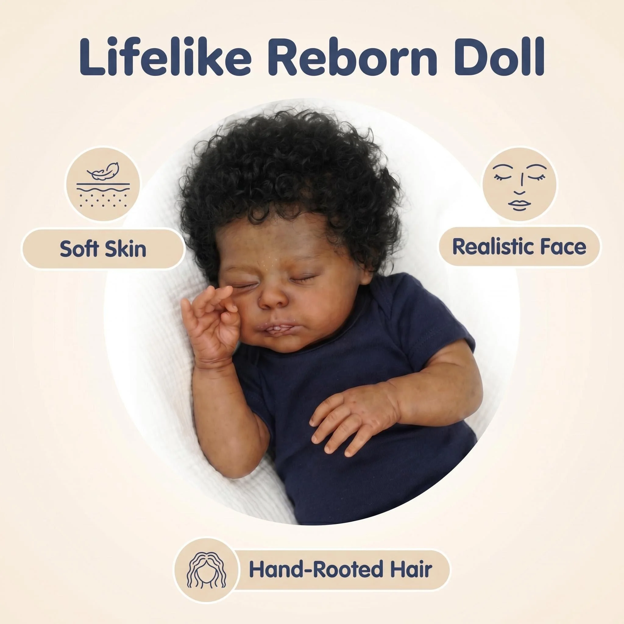 NPK 19inch Christopher Reborn Baby Doll - Realistic Collectible Soft Body 3D Dark Skin Hand Painted with Multiple Layers Rooted