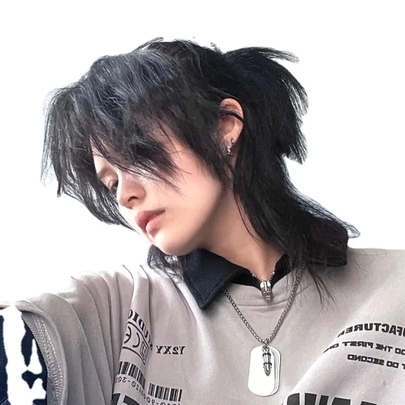 ذيل الذئب الساموراي تصفيفة الشعر اليابانية محايدة البوري هيربيسي شعر مستعار كامل للرجال والنساء هيربيسي الاصطناعية