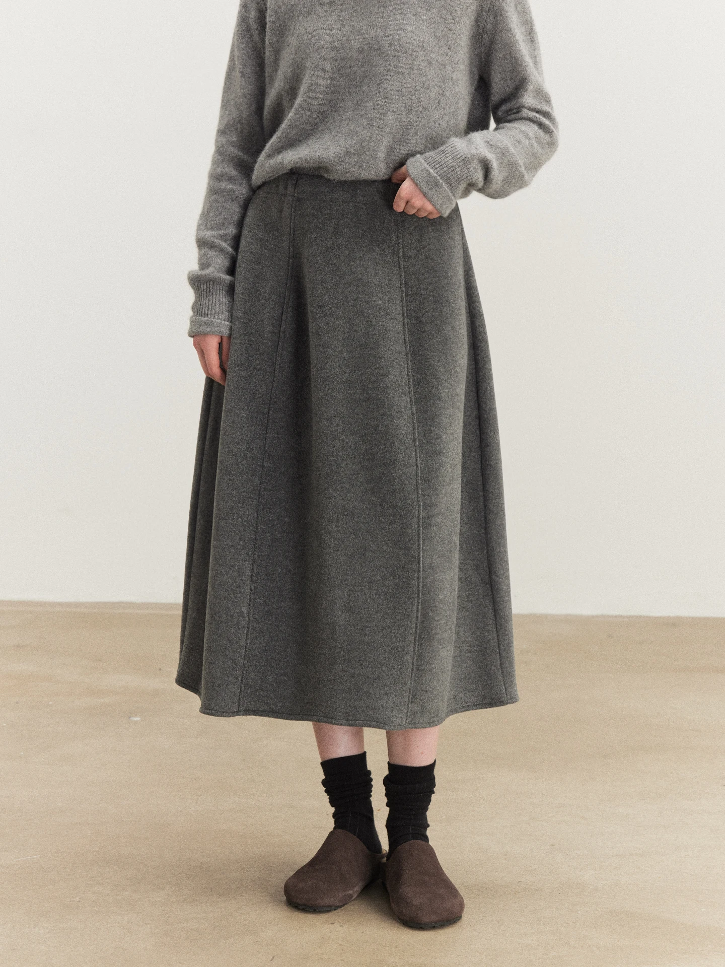 

High Waist Fce Lined Wool Blend A-Line Midi Skirt Women's Autumn Winter New Sle Elastic Waist f Body Skirt Commute