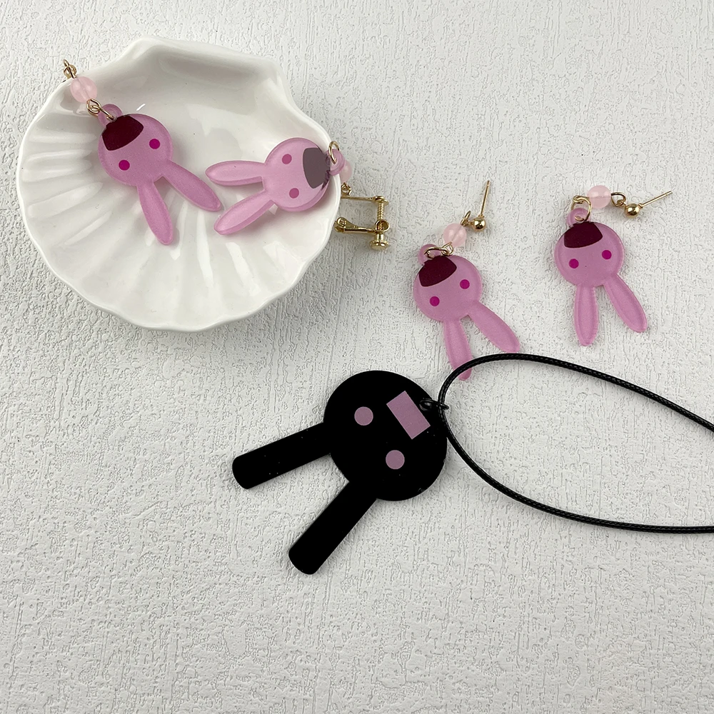 BanG Dream Imai Lisa Earrings Necklace Girl Eardrop Cute Rabbit Pendant Ear Clip Jewelry Anime Cosplay Accessories Gifts ﻿