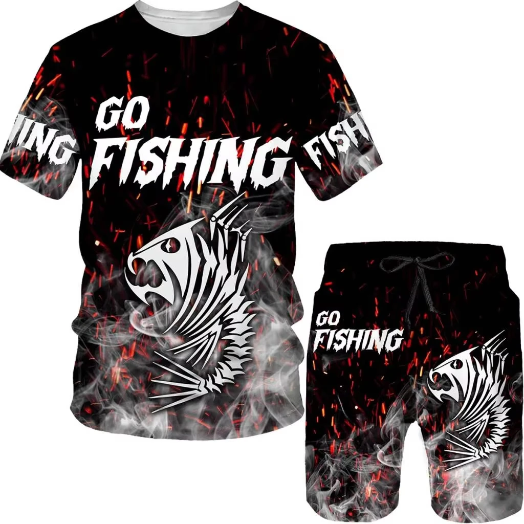 

Men Tracksuit Tshirt Outdoor Fishing Print Women Shorts 2Pcs Sets 3D Print Two Piece Suit Men Clothes Kid Tshirt Suits Clothing