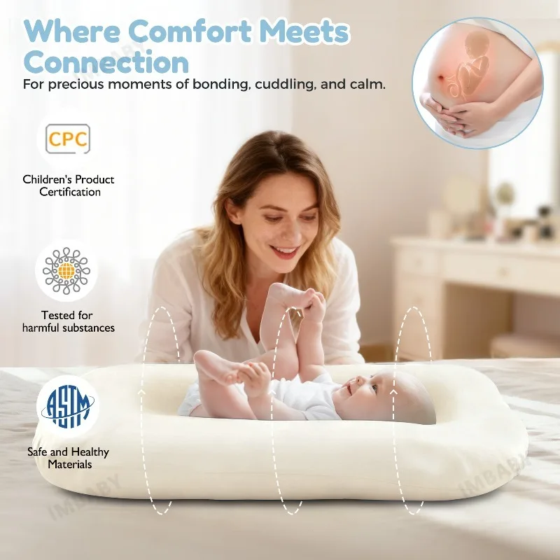 IMBABY Baby Lounger Support Cushion, Newborn Nest Bed for 0-24 Months, Soft Cotton Waterproof Tummy Mat with Washable Cover