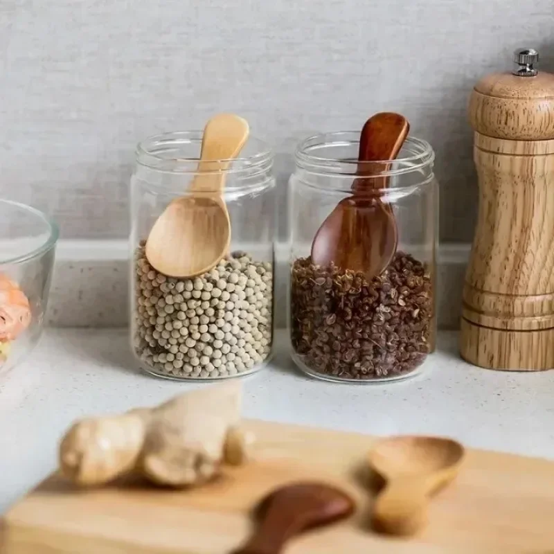 

Short Handle Small Natural Wooden Spoons Tea Honey Coffee Kitchen Spice Condiment Salt Sugar Enduring Mini Spoon Accessories