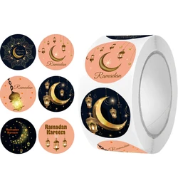 100-500Pcs 1' Eid Mubarak Ramadan Kareem Stickers Roll, 6 Patterns Round Happy EID Gift Tag Wrapping Paper Self-Adhesive Sticker