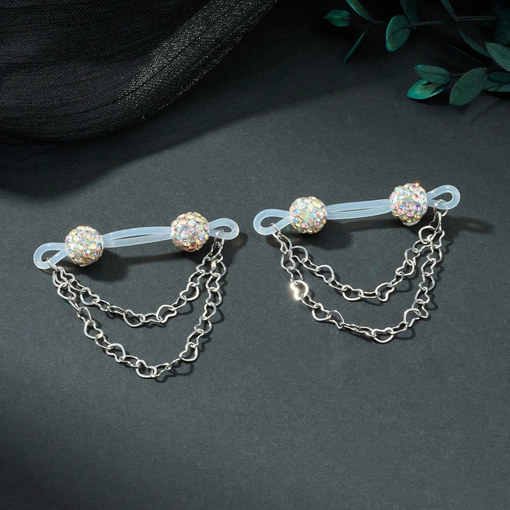 1 زوج لطيف حجر الراين وهمية حلقات للحلمات من الفولاذ ، الحلمة الكفة غير ثقب حلقات للحلمة وهمية الحلمة ثقب المجوهرات