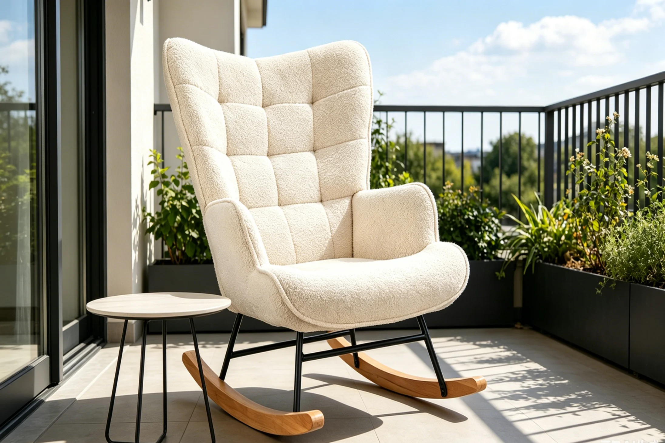 Silla mecedora Rosahqnda, silla tapizada informal con asiento acolchado de terciopelo Teddy, con reposabrazos y respaldo, tela de felpa suave, silla mecedora para sala de estar, dormitorio, patio