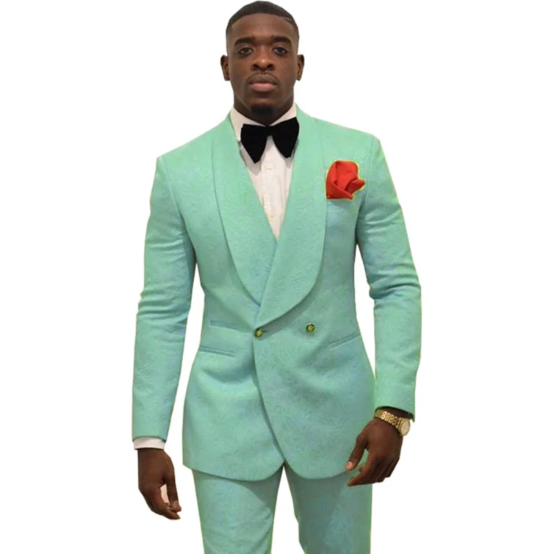 

Groomsmen Turquoise Groom Tuxedos Shawl Lapel Men Suits 2 Pieces Wedding Best Man Custom Made ( Jacket+Pants+Tie )