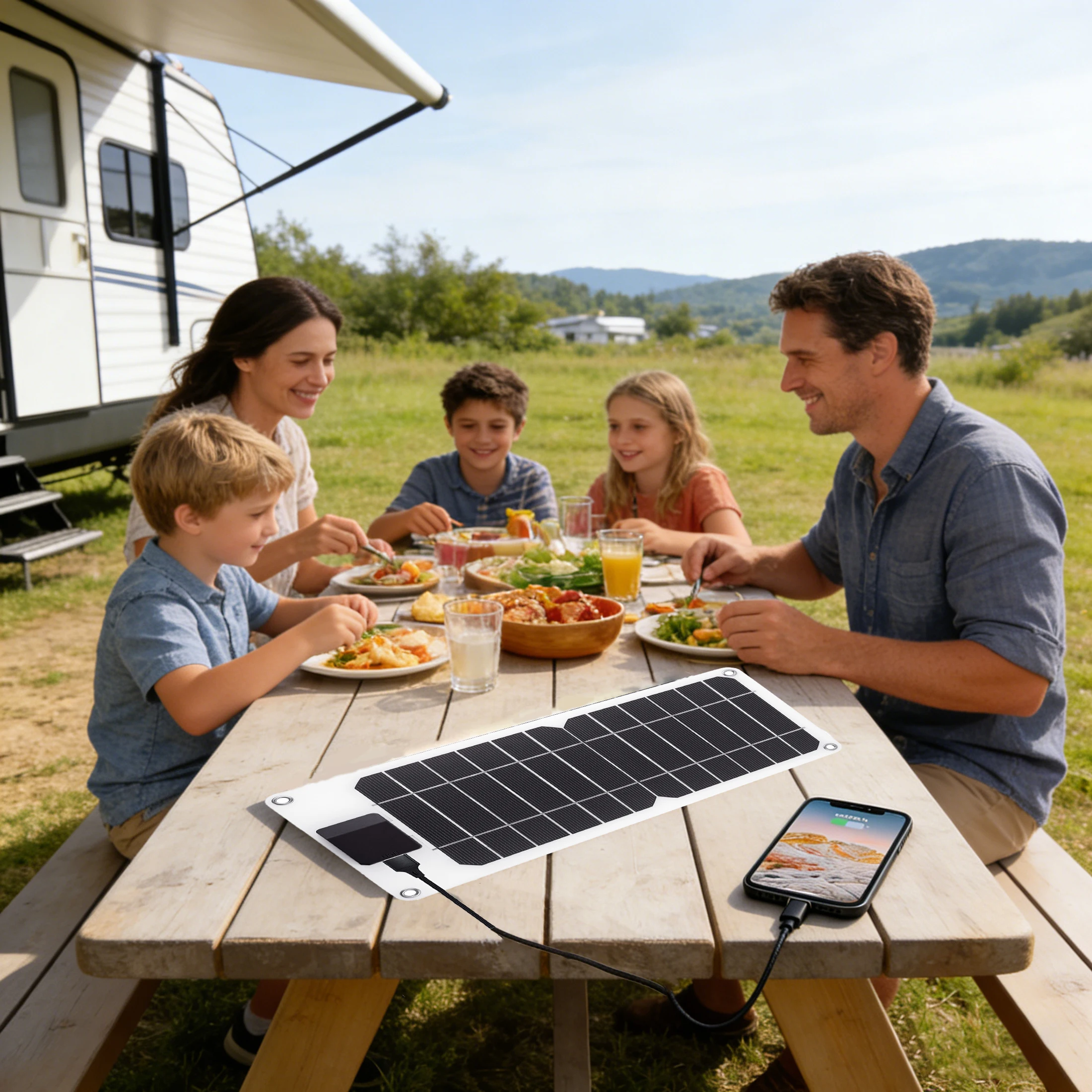 Cargador de Panel Solar Portátil de 6W, Salida USB de 5V, Cargador Solar Monocristalino de Alta Eficiencia para Teléfono Móvil, Banco de Energía Portátil para Exteriores