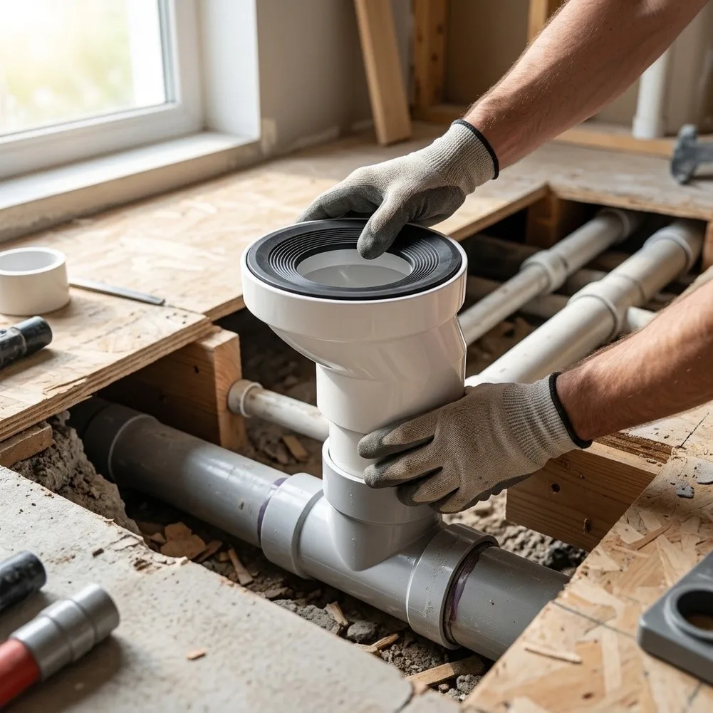 Offset Toilet Waste Pipe with Slope-Optimized Interior Geometry and Reinforced Plastic Body for Consistent Drainage Efficiency