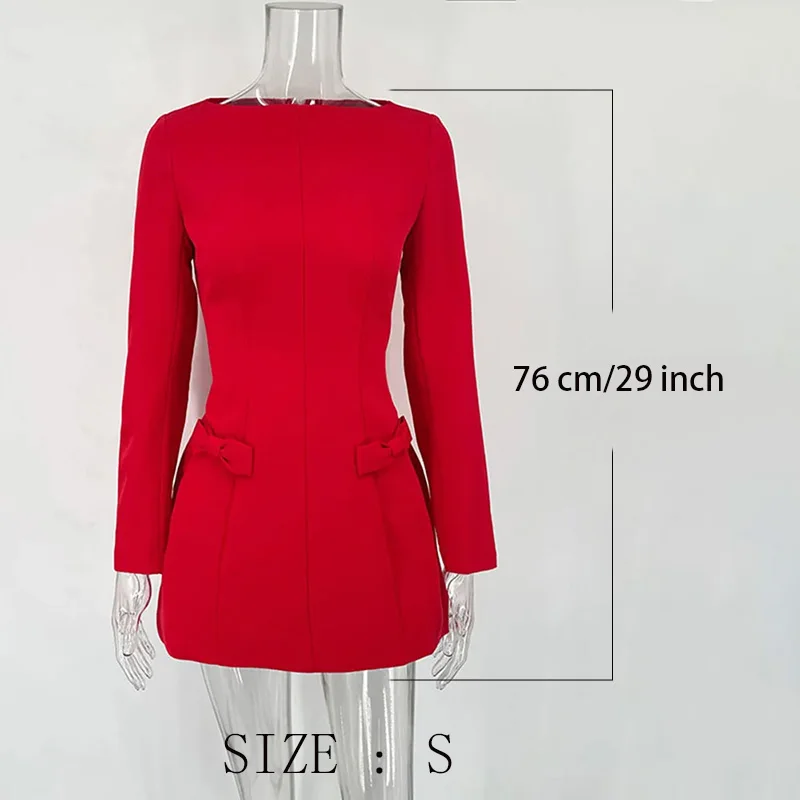 TARUXY Bows Splice Long Sleeve Mini Dress Elegant Office Woman Solid Bodycon Club Party Dresses 2024 Autumn High Waist Fashion