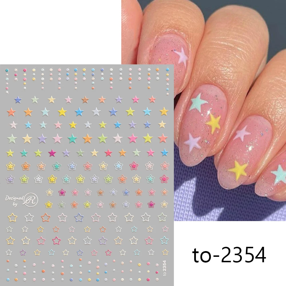 1pc 5D Relief Bunte Sterne Nail art Aufkleber Schöne Candy Farben Liebe Herz & Sterne Nagel Aufkleber Selbstklebende Nagel DIY Dekorationen – Detail 6