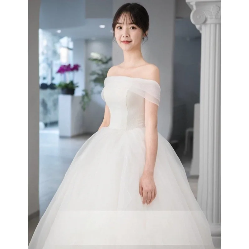 แฟชั่นคลาสสิกปิดไหล่ชุดแต่งงานใหม่หวานง่าย Abiti Da เจ้าสาว Elegant ความยาวชั้น Vestido De Novia PLUS ขนาด