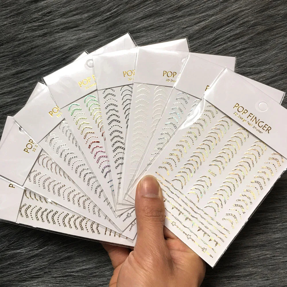 

1PCS 3d Wave Line Nail Art Sticker Ripple Stripe Laser Gold/Silver/Black/White Self-Adhesive Nail Art Decorations Slider Decals