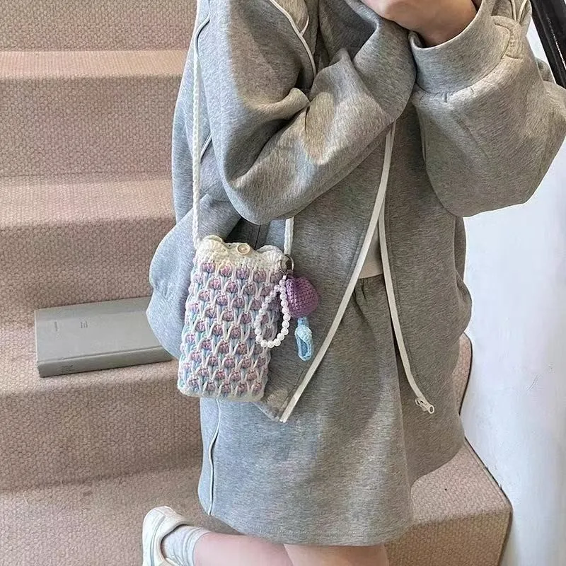 Knitted DIY Material Bag Tulip Style Crossbody Small Bag Women's 2026 Cute Knitted Yarn Mobile Phone Bag Material Package ZI753