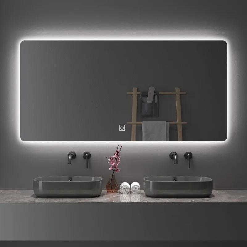 LED Bathroom Mirror 3 Color Square Smart Hotel Bedroom Defogging Decorative Mirror Adjustable Backlight，Customizable size