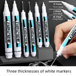 Rotulador de pintura acrílica blanca para lana, Canva, neumático, vidrio, roca, Metal, permanente, resistente al agua, 0,7mm, 1,0mm, 2,5mm, 1 ud.