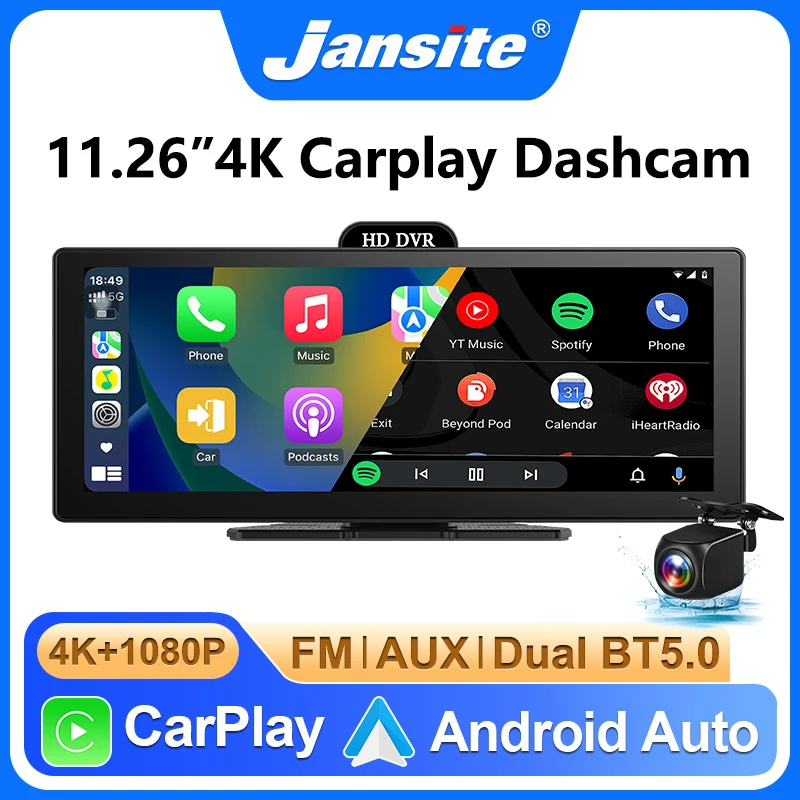 

10.26"/11.26" 4K Dash Cam Wireless CarPlay&Android Auto Bluetooth Audio GPS Navigation Dashboard Dual Lens Video Recorder FM AUX