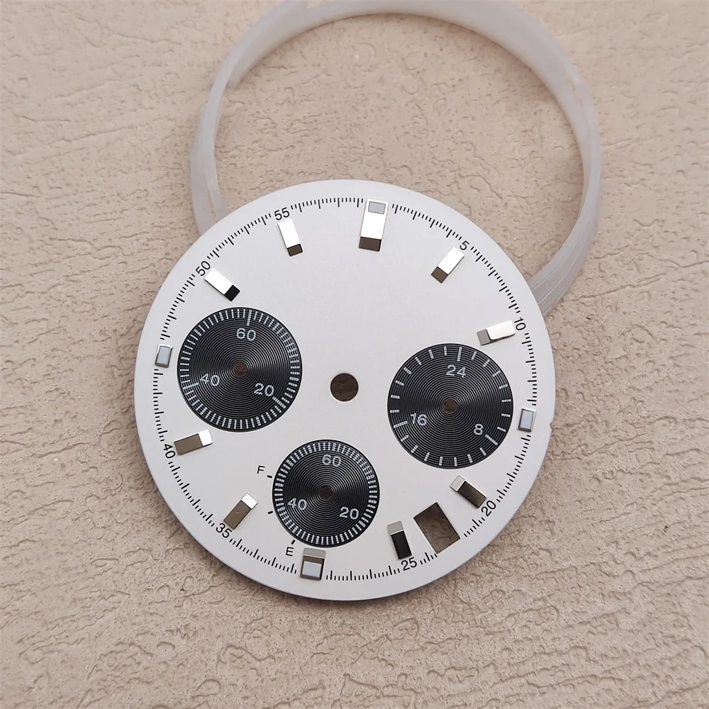 Vk63 dial 29.5mm verde luminoso enfrenta cronógrafo relógios acessórios caixa preta e mãos movimento de quartzo peças relógio