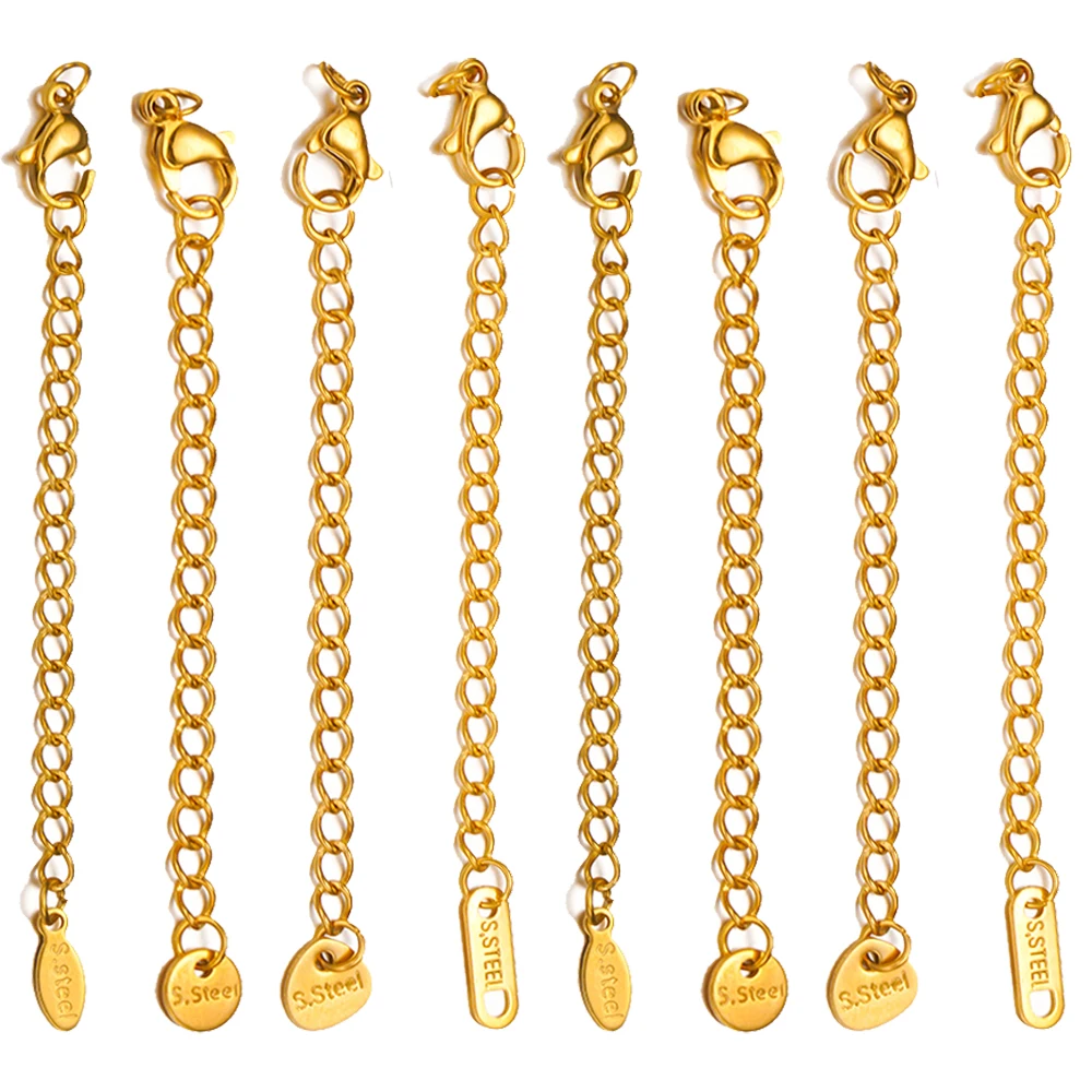 

10pcs Stainless Steel Extension Chains with Lobster Clasp Connector Link Necklace Tail DIY Bracelet Making Accessories Supplies