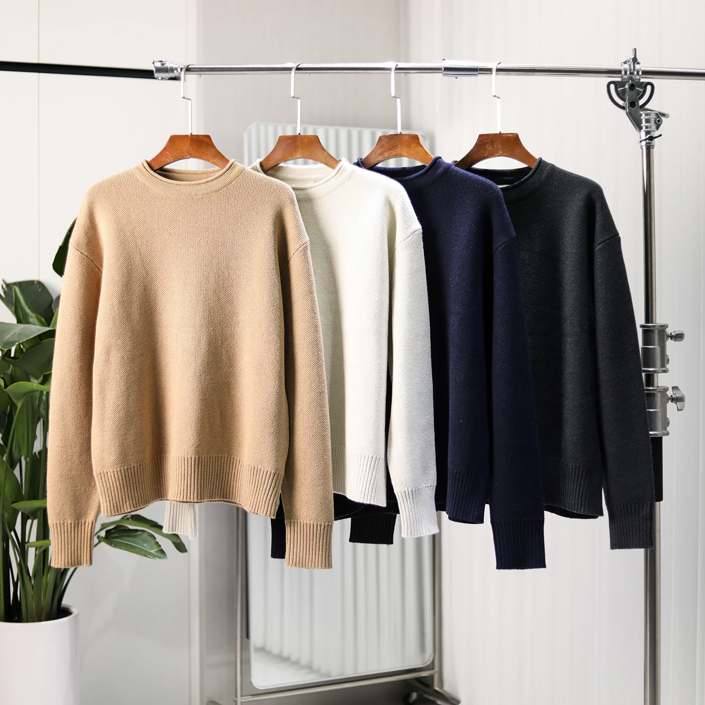 

Australian Made Ultra Fine Wool High Twist Double Strand Yarn Cuffed oulder Drop Knitted Sweater round Ne Vintage Sle f...