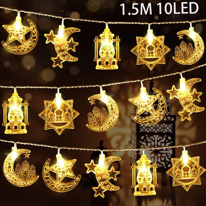 EID Mubarak Moon Star LED String Lights Battery Operated Ramadan Kareem Decoration for Home Islam Muslim Festival Party Supplies